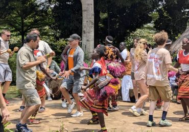 Russian Guests Having Cultural Dance at Hoima Cultural Lodge Russian Guests Having Cultural Dance at Hoima Cultural Lodge